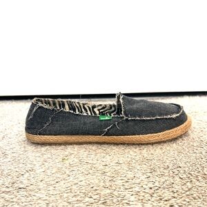 Sanuk Fiona Slip On Flats Wmn's 8 Espadrille Denim Canvas Loafer Lightwe…